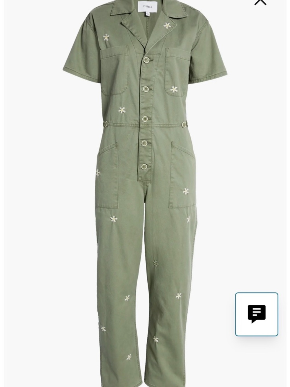 pistola Olive Green Short-Sleeve Embroidered Jumpsuit